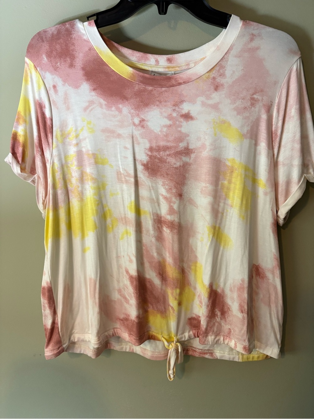 love, Fire Pink and Yellow Tie-Dye Short Sleeve Top with Front Tie